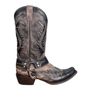 Stetson Outlaw Brown Leather Inlay Snip Toe Harness Cowboy Boot Size US 12 D